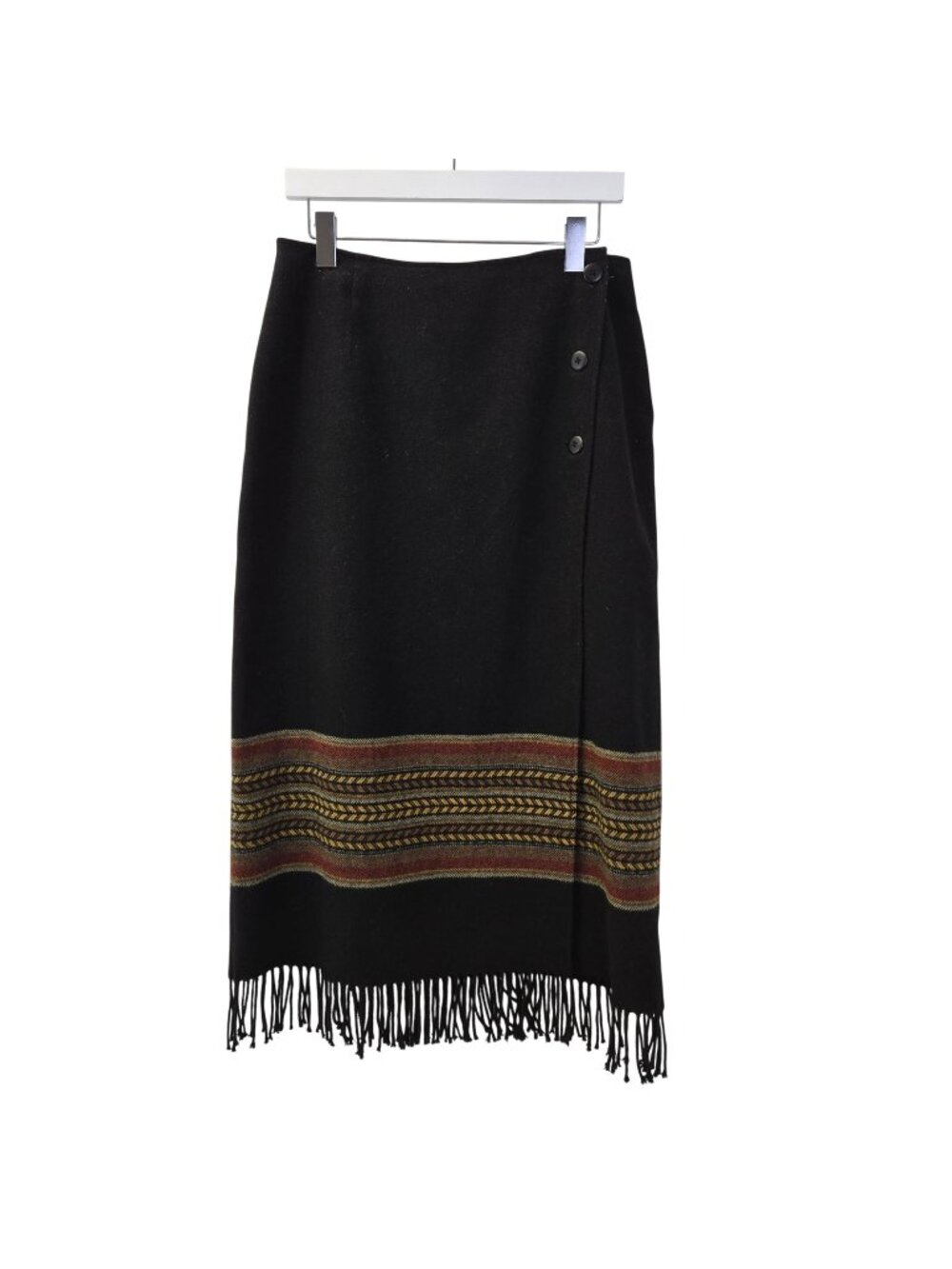 The Territory Ahead Wool Blend Fringe Trim Midi Wrap Skirt Size 12